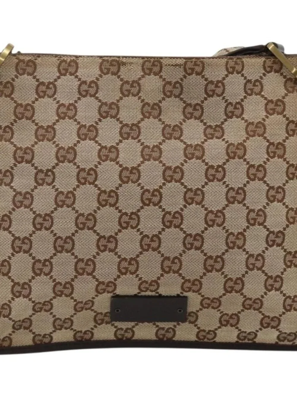 GUCCI GG Canvas Shoulder Bag Beige Gold 91762 Auth BAZ020